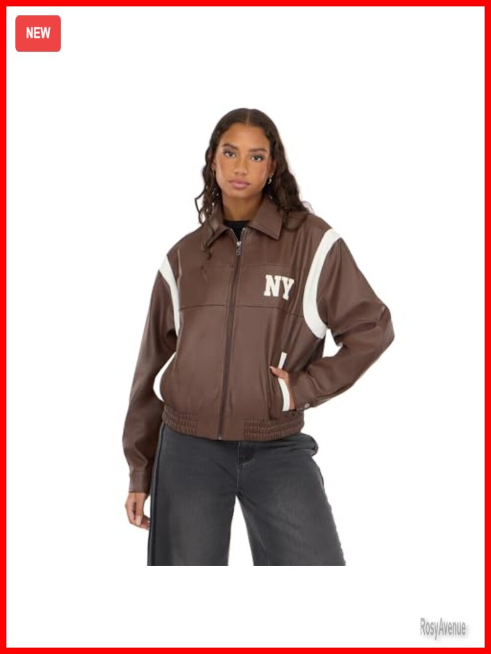 Oversized PU Faux Leather Jacket with Self Patch Details Relaxed Fit